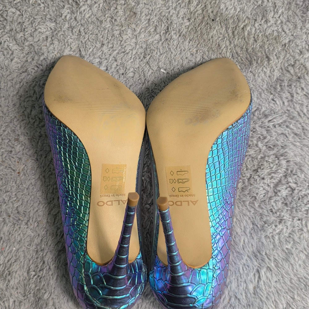 Aldo Stiletto Pumps Iridescent Blue Green Snakeskin Clear PVC Womens Size 7 - Picture 5 of 7